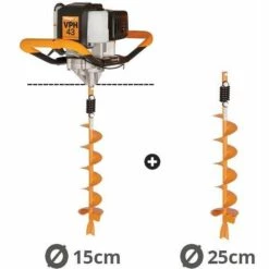 Tarière Motorisée 43cc 2 Temps Villager VPH 43 Avec Vrilles 15 Et 25cm - Orange