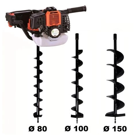 GT GARDEN Tarière Thermique 52 Cm3 - 3 CV + Lot De 3 Mèches (80, 100 Et 150 Mm) 1 GT GARDEN Tarière Thermique 52 Cm3 - 3 CV + Lot De 3 Mèches (80, 100 Et 150 Mm)