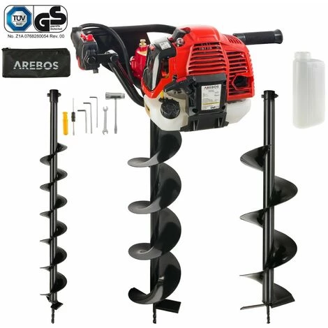 AREBOS Tarière Foreuse De Terre |Tarière Thermique | Bêche-tarières De Jardinage | Avec Indicateur De Niveau D'Huile Et Purgeur D'Air | Incl. Boîte à Outils - Rouge 1 AREBOS Tarière Foreuse De Terre |Tarière Thermique | Bêche-tarières De Jardinage | Avec Indicateur De Niveau D'Huile Et Purgeur D'Air | Incl. Boîte à Outils - Rouge