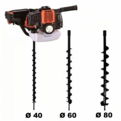 GT GARDEN Tarière Thermique 52 Cm3 - 3 CV + Lot De 3 Mèches (40, 60 Et 80 Mm)