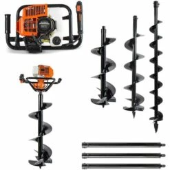 Boudech Tariere Thermique Moteur 71cc 3,0Kw + 3 Meches 100/200/300mm + 3 Extension 600mm