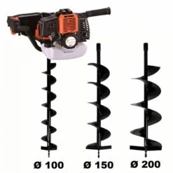 GT GARDEN Tarière Thermique 52 Cm3 - 3 CV + Lot De 3 Mèches (100, 150 Et 200 Mm)