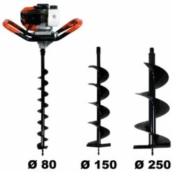 GT GARDEN Tarière Thermique 52 Cm3, 3 CV + Lot De 3 Mèches (80, 150 Et 250 Mm)