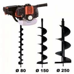 GT GARDEN Tarière Thermique 52 Cm3 - 3 CV + Lot De 3 Mèches (80, 150 Et 250 Mm)