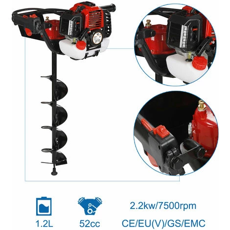 TODECO Tarière, Outils à Essence, Rouge, Cylindrée: 52 Cm3 - Rouge 4 TODECO Tarière, Outils à Essence, Rouge, Cylindrée: 52 Cm3 - Rouge – Image 4