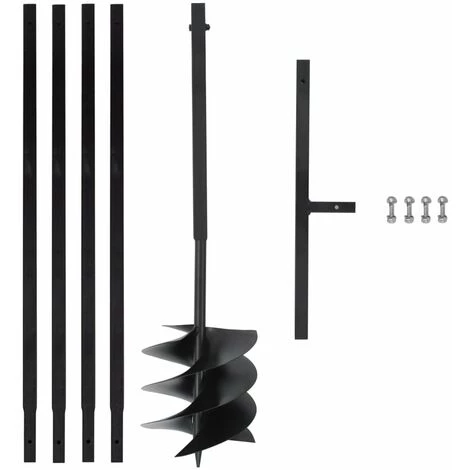 HAPPYSHOPPING Tariere De Sol Avec Manche 250 Mm Et Tube D'extension 4 M Acier 1 HAPPYSHOPPING Tariere De Sol Avec Manche 250 Mm Et Tube D'extension 4 M Acier