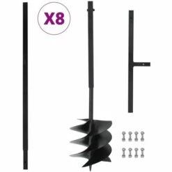 HAPPYSHOPPING Tariere De Sol Avec Manche 250 Mm Et Tube D'extension 8 M Acier