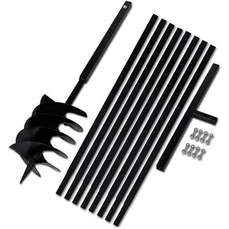 YOUTHUP Tarière De Sol Avec Manche 200 Mm Et Tube D'extension 9 M Acier 1 YOUTHUP Tarière De Sol Avec Manche 200 Mm Et Tube D'extension 9 M Acier