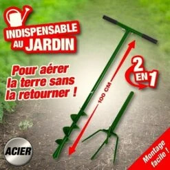 OUTIROR Tarière Manuelle Et Bêche à 4 Griffes - Outil 2 En 1