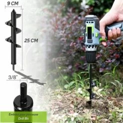 BENOBBY KIDS Mèche Jardin Tarière Pour Perceuse Jardin Ø 90 Mm - Foret Perceuse Ø Embout 8 Mm - Longueur Mèche 25 Cm - Foret En Acier Pour Creuser Rapidement Des Trous Et Planter Vos Fleurs Arbre Arbuste, Piquets, Poteau Pour Planter Semis Et Bulbes -Tarière motorisée Soldes 53282450 4