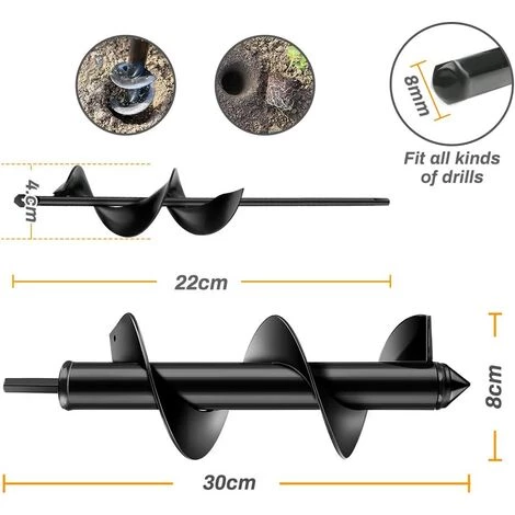 PETITES ECREVISSES Lot De 2 Mèche Jardin Tarière Foret Jardin Tarière Jardinage En Spirale Pour Jardinage Plantation Fleurs Bulbes Semis Avec Gants (30x8cm + 22x4cm) - Noir 2 PETITES ECREVISSES Lot De 2 Mèche Jardin Tarière Foret Jardin Tarière Jardinage En Spirale Pour Jardinage Plantation Fleurs Bulbes Semis Avec Gants (30x8cm + 22x4cm) - Noir – Image 2