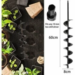 PETITES ECREVISSES Tariere Perceuse En Acier 8x60cm Foret Spirale De Jardinage Outillage De Jardin Pour Creuser Des Trous Et Cultiver En Profondeur -Tarière motorisée Soldes 55495881 3