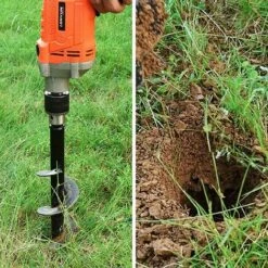 BENOBBY KIDS Foret De Jardin 2PCS Ø 80mm × 300mm + Ø 40mm × 220mm Tarière De Jardin En Spirale Avec Gants De Jardinage - Creusage Rapide De Trous - Outil De Plantation Pratique -Tarière motorisée Soldes 55513010 3