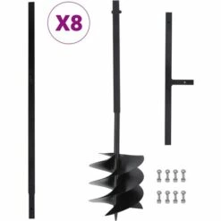 Topdeal Tarière De Sol Avec Manche 250 Mm Et Tube D'extension 8 M Acier FF3059407_FR