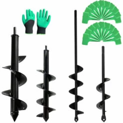 LIFCAUSAL Lot De 4 Forets à Tarière Pour Planter Des Fleurs 4 Pcs Jardin Tarière Spirale Foret Rapide Planteur Pour Tulipes Plantes En Pot Légumes Fleurs Creuser Désherbage Avec Gant De Jardin Et 20 Pcs Étiquettes De Plantes