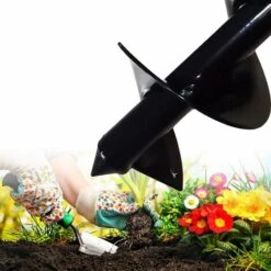 AOUGO Tarière De Jardin Manuelle, 10x60cm Tarières De Jardin Foret Hélicoïdal De Jardin Foret à Bulbe De Fleurs Pelle Et Tarière Manuelles -Tarière motorisée Soldes 58576180 3