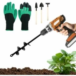 JOORRT Tarière De Jardin Foret Hélicoïdal De Jardin Perceuse à Spirale Foret D'ampoule De Fleur Hexagonal Tarière Gants Outils Outil De Plantation Pratique Pour Faire Trou
