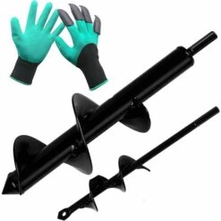 JOORRT Lot De 2 Forets Hélicoïdaux De Jardin 8 X 30/4 X 22 Cm Tarière Pour Perceuse Tarière à Main Foret Hélicoïdale Jardin Plantes De Jardin (avec Gants De Jardin)