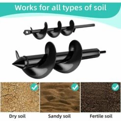 JOORRT Lot De 2 Forets Hélicoïdaux De Jardin 8 X 30/4 X 22 Cm Tarière Pour Perceuse Tarière à Main Foret Hélicoïdale Jardin Plantes De Jardin (avec Gants De Jardin) -Tarière motorisée Soldes 59171156 4