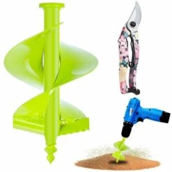 JOORRT Mèche Jardin Tarière Forets De Jardin En Spirale Pour Perceuse Tariere Perceuse Tarriere Jardin Perceuse Outil De Plantation Pratique Pour Fleur Planter Des Arbres Arbustes Avec Ciseaux(10 Cm)