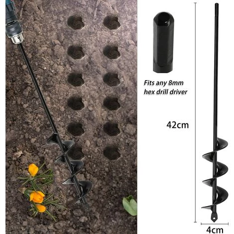 JOORRT Foret Hélicoïdal De Jardinage - 4x42 Cm - Pour Perceuse Sans Fil - Avec Arbre Robuste - Idéal Pour Installer Des Plantes Cultiver Des Oignons De Pot De Fleurs Et Creuser Des Trous 2 JOORRT Foret Hélicoïdal De Jardinage - 4x42 Cm - Pour Perceuse Sans Fil - Avec Arbre Robuste - Idéal Pour Installer Des Plantes Cultiver Des Oignons De Pot De Fleurs Et Creuser Des Trous – Image 2