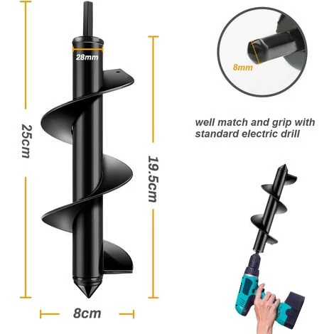 LangRay Foret Hélico?dal De Tarière De Jardin, Perceuse à Main électrique Sans Fil Foreuse Tarière, Outil De Creusement De Perceuse De Trou Pour Gagner Du Temps Pour Planter Des Plants D'ampoules De Lit (D-8cm, L-25cm) 2 LangRay Foret Hélico?dal De Tarière De Jardin, Perceuse à Main électrique Sans Fil Foreuse Tarière, Outil De Creusement De Perceuse De Trou Pour Gagner Du Temps Pour Planter Des Plants D'ampoules De Lit (D-8cm, L-25cm) – Image 2