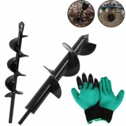 BENOBBY KIDS Mèche Jardin Tarière Ø80 Ø40 + Gants Bêche-Tarières De Jardinage Forets De Jardin En Spirale Mèche Thermique Outil De Plantation Pour Faire Trous Terre De Poteaux