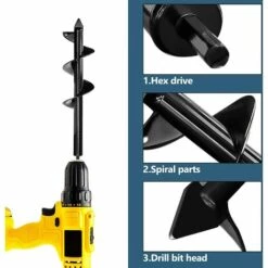 BAICCCF Lot De 2 Mèche Pour Tarière 8 Cm X 45 Cm Et 4 Cm X 22 Cm Mèche Triangulaire Foret En Spirale Robuste Pour La Plantation De Plantes à Bulbe, De Plantes à Massif, Foret Pour Perceuse à Entraînement Hexagonal 3/8" -Tarière motorisée Soldes 60740123 3