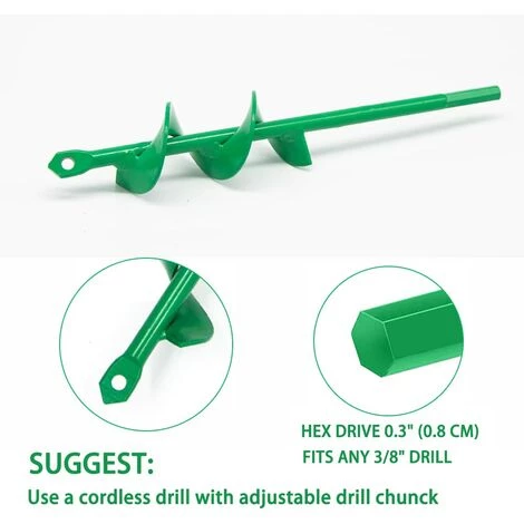 BAICCCF Mèche Pour Tarière, Outil De Planteur D'ampoules, Planteur Rapide De Plantes, Tarière De 4 Cm X 22 Cm Pour Bulbes, Tulipes, Fleurs D'iris, Compostage De Parapluie, Perceuse Hexagonale 3/8" 3 BAICCCF Mèche Pour Tarière, Outil De Planteur D'ampoules, Planteur Rapide De Plantes, Tarière De 4 Cm X 22 Cm Pour Bulbes, Tulipes, Fleurs D'iris, Compostage De Parapluie, Perceuse Hexagonale 3/8" – Image 3