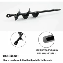 BAICCCF Mèche Pour Tarière,planteur Rapide De Greffe De Plantes,foret En Spirale Pour Bulbes, Tulipes, Fleurs D'iris, Compostage De Fleurs, Parapluie, Perceuse Hexagonale 3/8" (4 Cm X 22cm Et 50 étiquettes) -Tarière motorisée Soldes 60740132 3