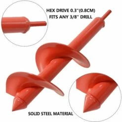 BAICCCF Mèche Pour Tarière 8 Cm X 30 Cm Pour La Plantation, Tarière De Jardin Facile, Foret En Spirale, Outils à Main De Jardinage Rapide Pour Planter Des Bulbes,literie,tarière Pour Perceuse Hexagonale 3/8" (rouge) -Tarière motorisée Soldes 60740488 5
