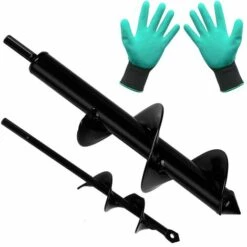 BAICCCF Lot De 2 Mèche Pour Tarière,4 Cm X 22 Cm Et 8 Cm X 30 Cm Avec Gants De Jardin, Tarière à Bulbe Pour Plantes Pour Aneth De 3/8" Pour Plantes à Massif Et Creuser Les Racines Des Mauvaises Herbes