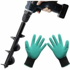 BAICCCF Mèche Pour Tarière 8cm X30cm Avec Gants De Jardin, Tarière à Bulbe Pour Plantes Pour Aneth De 3/8"