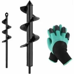 SINCèREETALI Foret De Jardin 2PCS ? 80mm × 300mm + ? 40mm × 220mm Tarière De Jardin En Spirale Avec Gants De Jardinage - Creusage Rapide De Trous - Outil De Plantation Pratique
