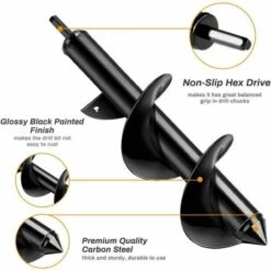 SINCèREETALI 2 Psc Mèche Jardin Tarière Foret Jardin Tarière Jardinage En Spirale Pour Jardinage Plantation Fleurs Bulbes Semis Avec Gants 30x8cm & 22x4cm -Tarière motorisée Soldes 63819224 3