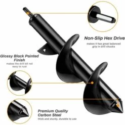 OSQI 2 Psc Mèche Jardin Tarière Foret Jardin Spirale Jardin Tarière Pour Jardinage Plantation Fleurs Bulbes Semis Avec Gants 30x8cm & 22x4cm -Tarière motorisée Soldes 65500868 3