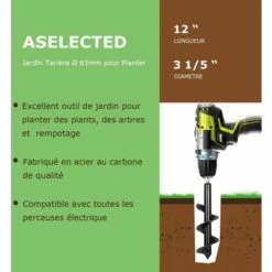 OSQI Mèche Tarière Pour Perceuse, Jardin Foreuse Ø 80mm+ Gants, Jardin Tarière Pour Perceuse électrique, Outil De Plantation Pratique Pour Fleur Planter Des Arbres Arbustes 9 OSQI Mèche Tarière Pour Perceuse, Jardin Foreuse Ø 80mm+ Gants, Jardin Tarière Pour Perceuse électrique, Outil De Plantation Pratique Pour Fleur Planter Des Arbres Arbustes -Tarière motorisée Soldes 65989389 5