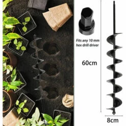 Cisea Tariere Perceuse En Acier 8x60cm Foret Spirale De Jardinage Outillage De Jardin Pour Creuser Des Trous Et Cultiver En Profondeur -Tarière motorisée Soldes 67416831 3