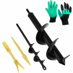 RHAFAYRE Mèche Jardin Tarière Ø80 Ø40 + Gants Bêche-Tarières De Jardinage Forets De Jardin En Spirale Mèche Thermique Outil De Plantation Pour Faire Trous Terre De Poteaux