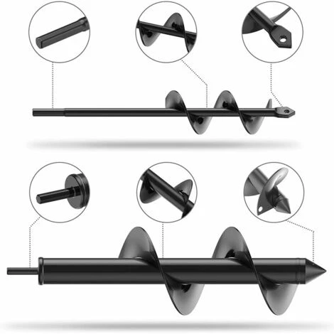 QERSTA 2 Pcs Mèche Jardin Tarière Ø 80×300mm + Ø40×220mm, Foret De Jardin En Spirale Pour Faire Trou Planter Des Arbres, Arbustes - Noir 2 QERSTA 2 Pcs Mèche Jardin Tarière Ø 80×300mm + Ø40×220mm, Foret De Jardin En Spirale Pour Faire Trou Planter Des Arbres, Arbustes - Noir – Image 2